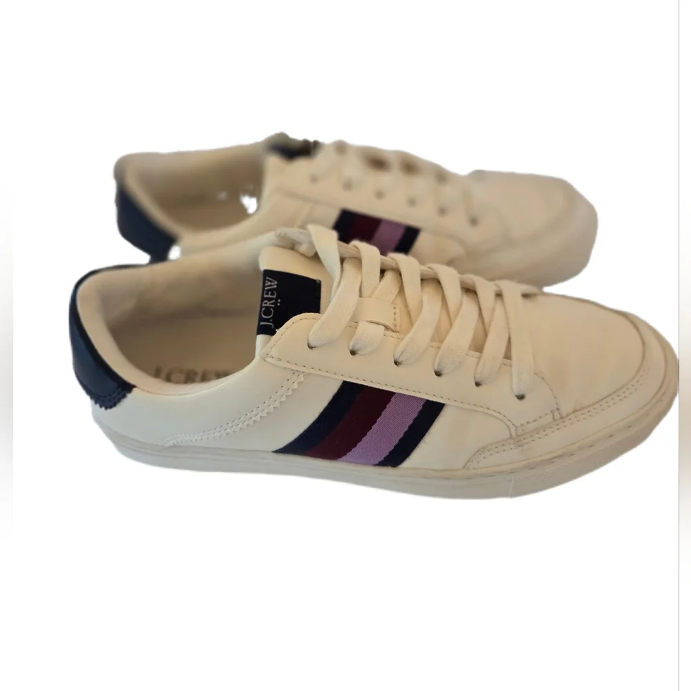 J Crew Factory Striped Road Trip Sneakers White with Multicolor Stripes Sz 7.5